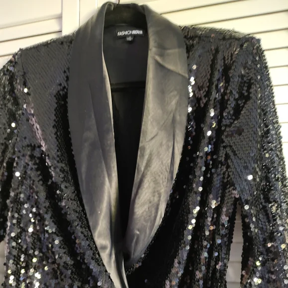Fashion Nova Sequin Tuxedo Style Wrap Dress - Picture 2 of 6